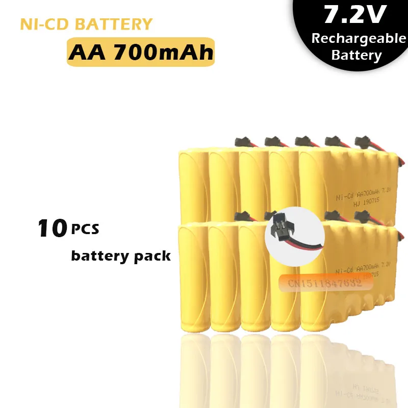 10 шт. 7 2 v батарея 700mah ni cd aa гидридных и никель кадмиевых типов аккумуляторов