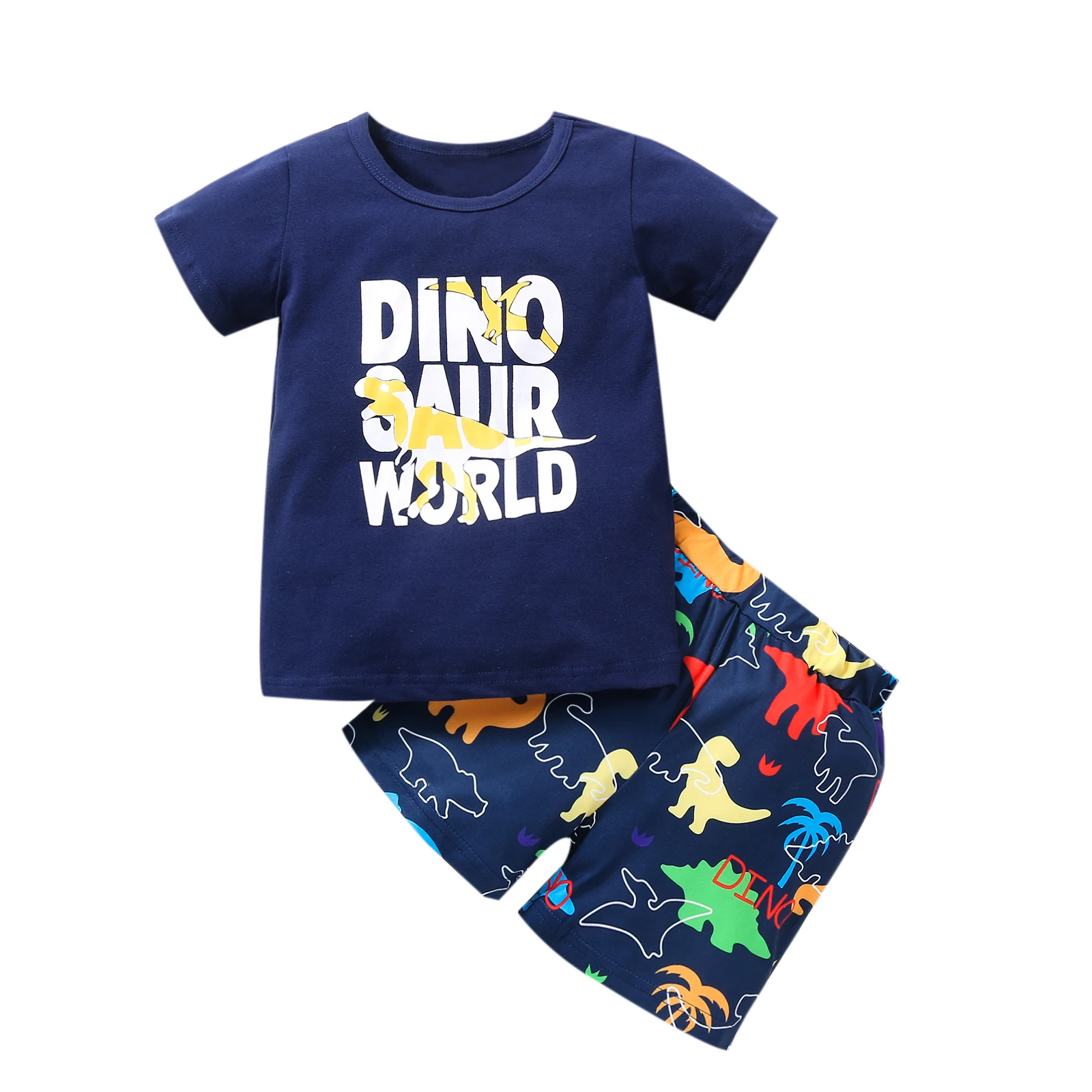 

Baby Boys Clothes Set Letter Print Short Sleeve O-neck T-shirt and Dinosaur Print Shorts