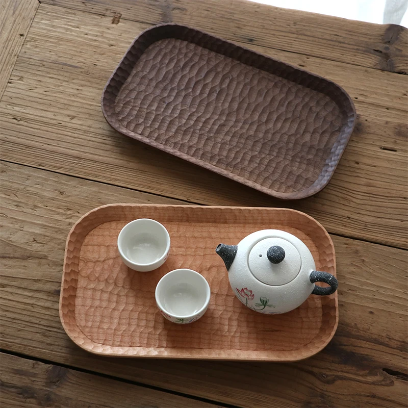 

Деревянный поднос ручной работы из вишневого дерева, японский деревянный поднос, чистый ручной резной поднос для чая из черного ореха