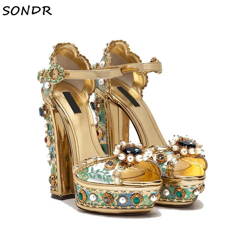 Роскошные бисером сандалии с украшением гладиатора фирменный дизайн Обувь на не