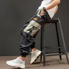 Джоггеры мужские с лентами и карманами, брюки-карго, уличная одежда 2021, повседневные тренировочные штаны в стиле хип-хоп, модные брюки в стиле Харадзюку
