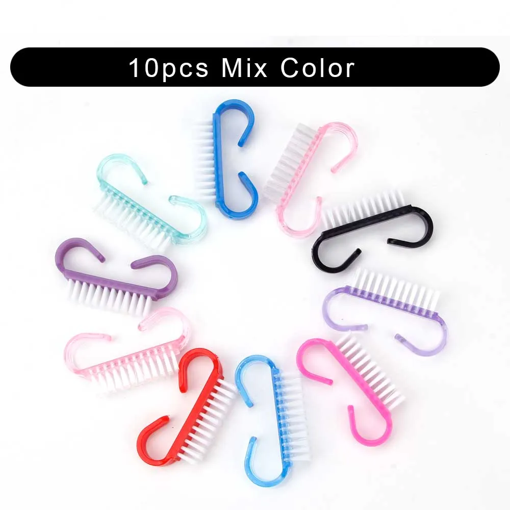 10pcs Mix Color 10/50/100 шт щеточка для чистки ногтей ручка Нейл-арт маникюра и педикюра, инструмент Пластик УФ-гель для ногтей для удаления для очистки от пыли Уход Макияж стиральная - Цвет: 10pcs Mix Color
