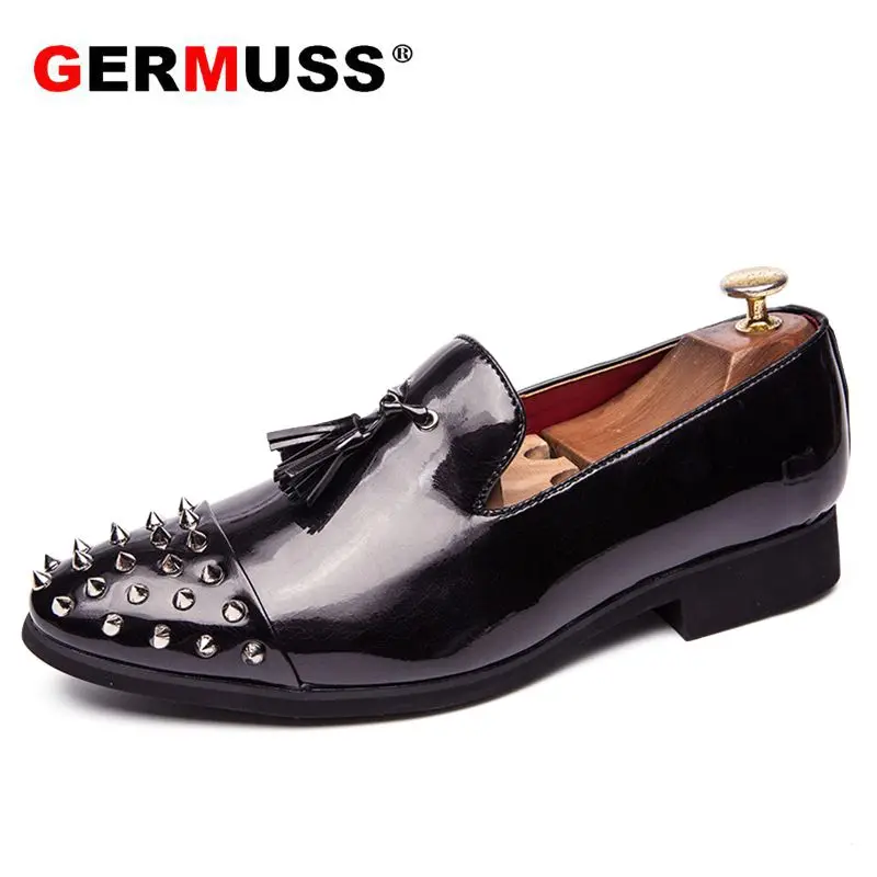 Туфли мужские свадебные классические заостренный носок заклепки плоская