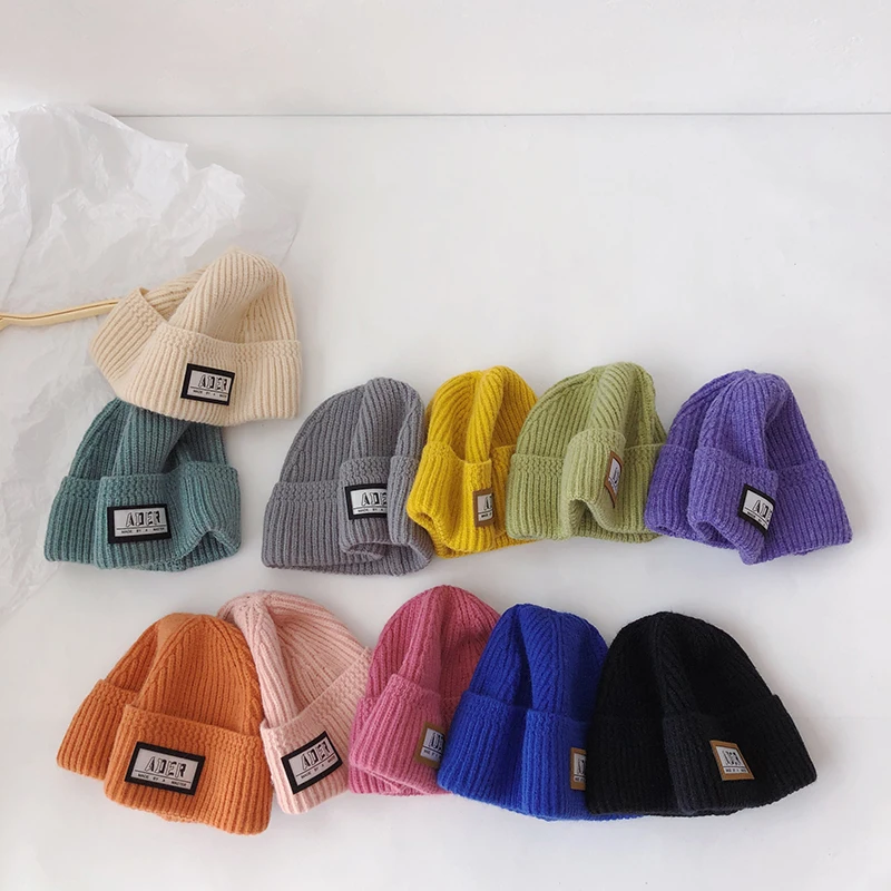 

Autumn Winter Thickening Warm Soft Kids Boys Girls Caps Baby Beanies Letter Pattern Casual Children Knitted Hats