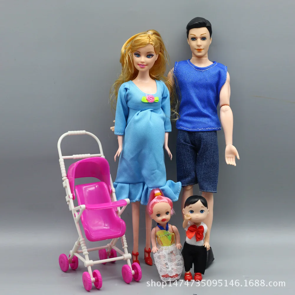5 человек семейные кукольные костюмы мама/Папа/сын ребенок/Келли/коляска игрушки