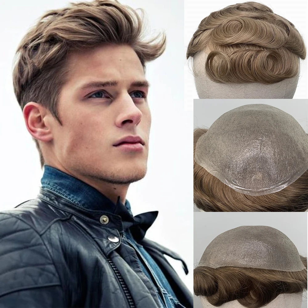 YY Парики мужские Toupee Parting Anywhere коричневый 8x10 тонкий Pu Цвет кожи замена системы 6
