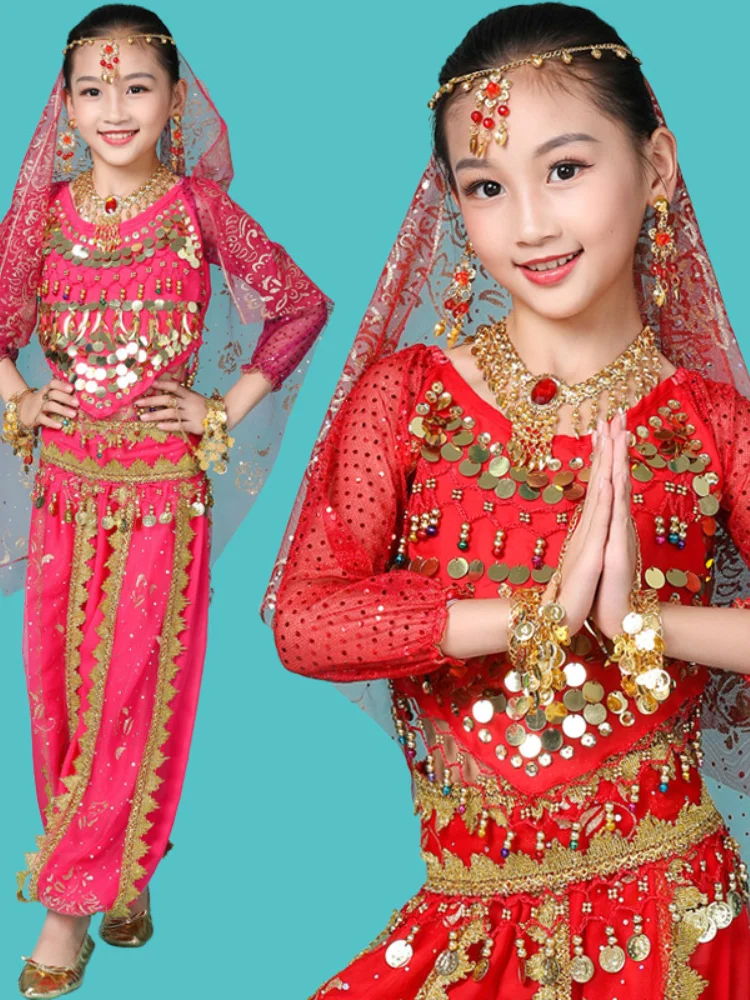 Детские индийские танцевальные костюмы для девочек в Стиле Болливуда одежда