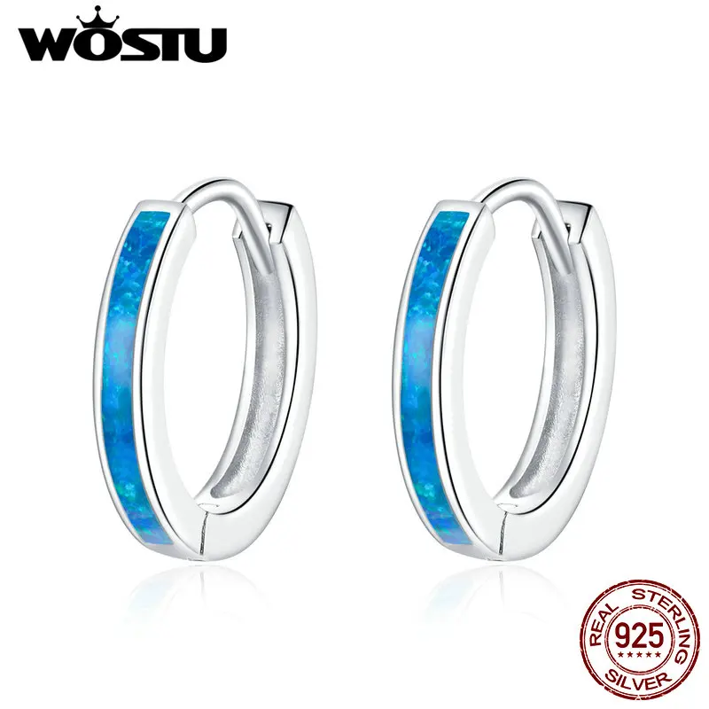 

WOSTU 2020 New Simple Opal Stud Earrings 100% 925 Sterling Silver Fine Circle Earrings For Women Wedding Jewelry BKE992
