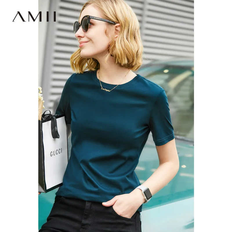 Футболка Amii женская летняя хлопковая с о-вырезом коротким рукавом 11930079 | Женская