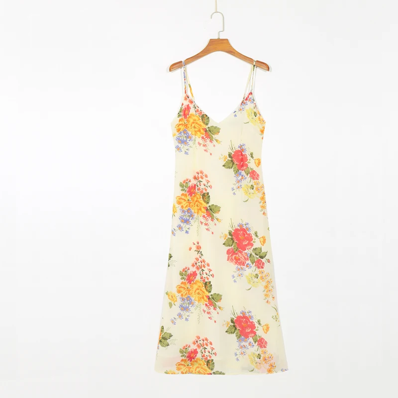 

Summer women's dress casual flower print slim strap dress Vestidos