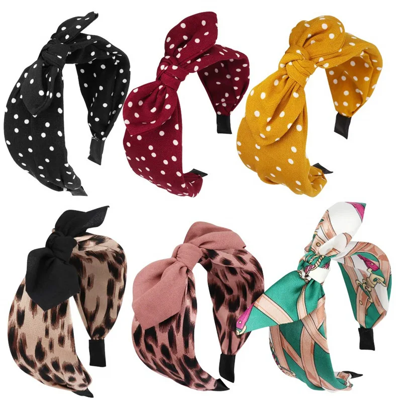 

Cross border leopard print rabbit ear knot WIDE BAND HEADBAND