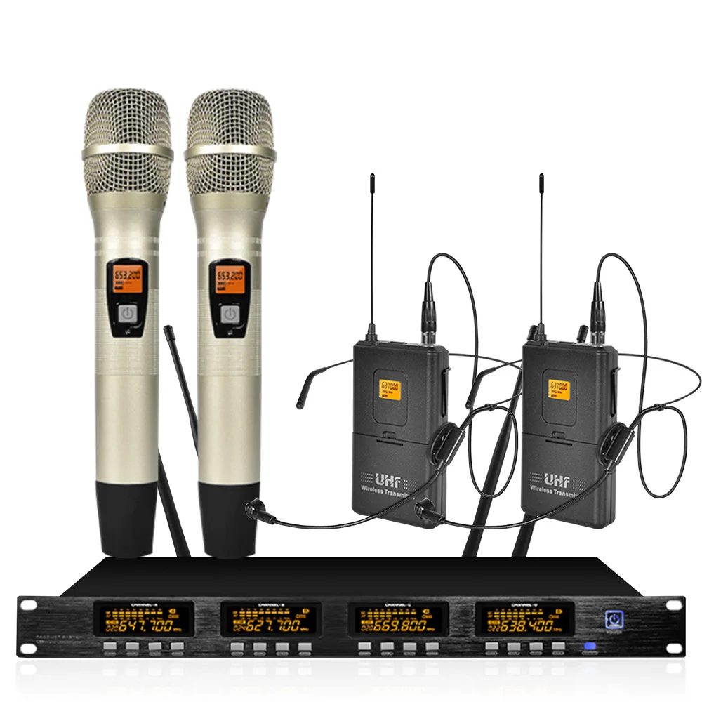 Профессиональный UHF беспроводной микрофон Система Регулируемая частота двойная