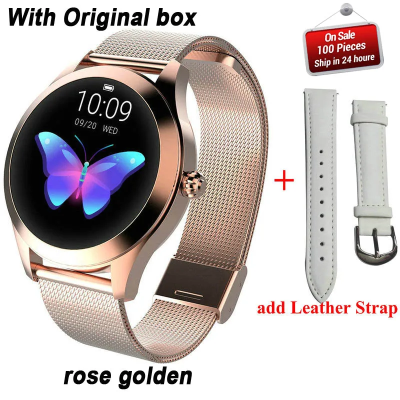 add extra strap KW10 Смарт часы для женщин IP68 Водонепроницаемый мониторинг сердечного ритма Bluetooth фитнес Браслет Smartwatch для Android IOS pk H2 H1 - Цвет: add extra strap