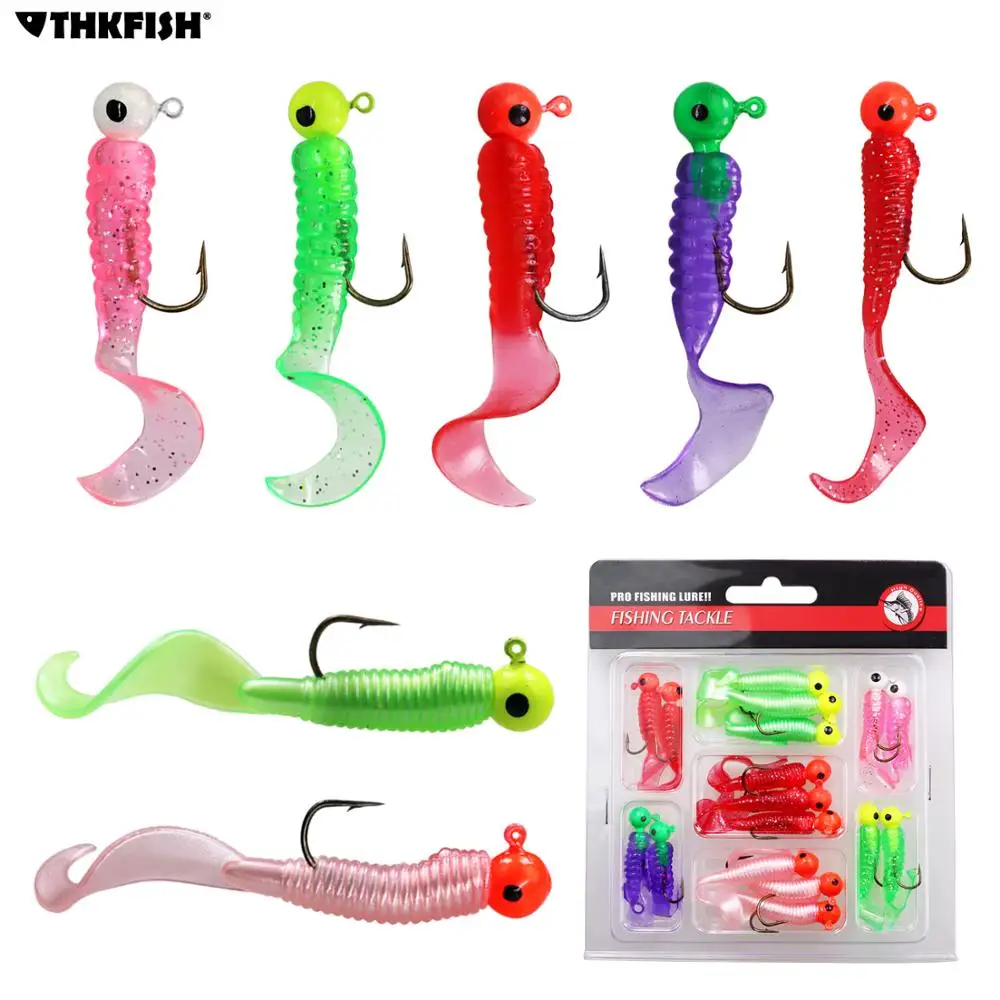 17pcs/lot Soft Fishing Lures Set with Jig Head Hooks 4.7g 7g Artificial Worms Plastic Bait Grub Kit | Спорт и развлечения