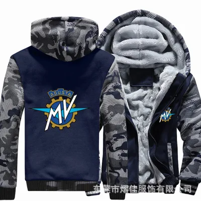 

2021Winter Hoodies Men MV Agusta logo Jacket Thicken Warm Fleece cotton Zipper Raglan Coat Male Tracksuits