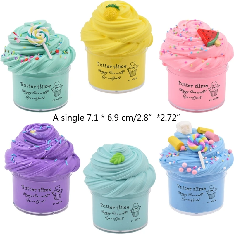 

6Pc Butter Slime with Candy Slime Watermelon Slime and Pineapple Slime Super Soft Birthday Gifts