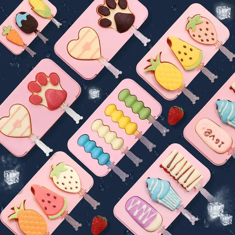 

Silicone Cute Cartoon Ice Cream Mold Popsicle Mold Reusable Ice Pop Mold with Lids and Sticks Ice Lolly Mould Home Kitchen Tools