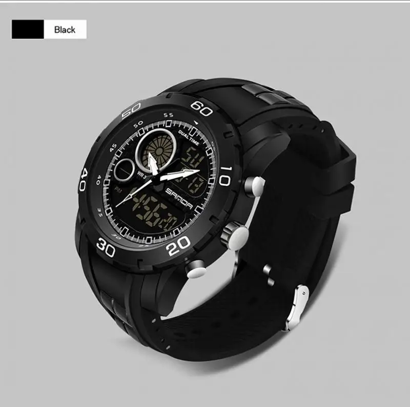 Часы наручные Sanda Мужские кварцевые цифровые спортивные водонепроницаемые с