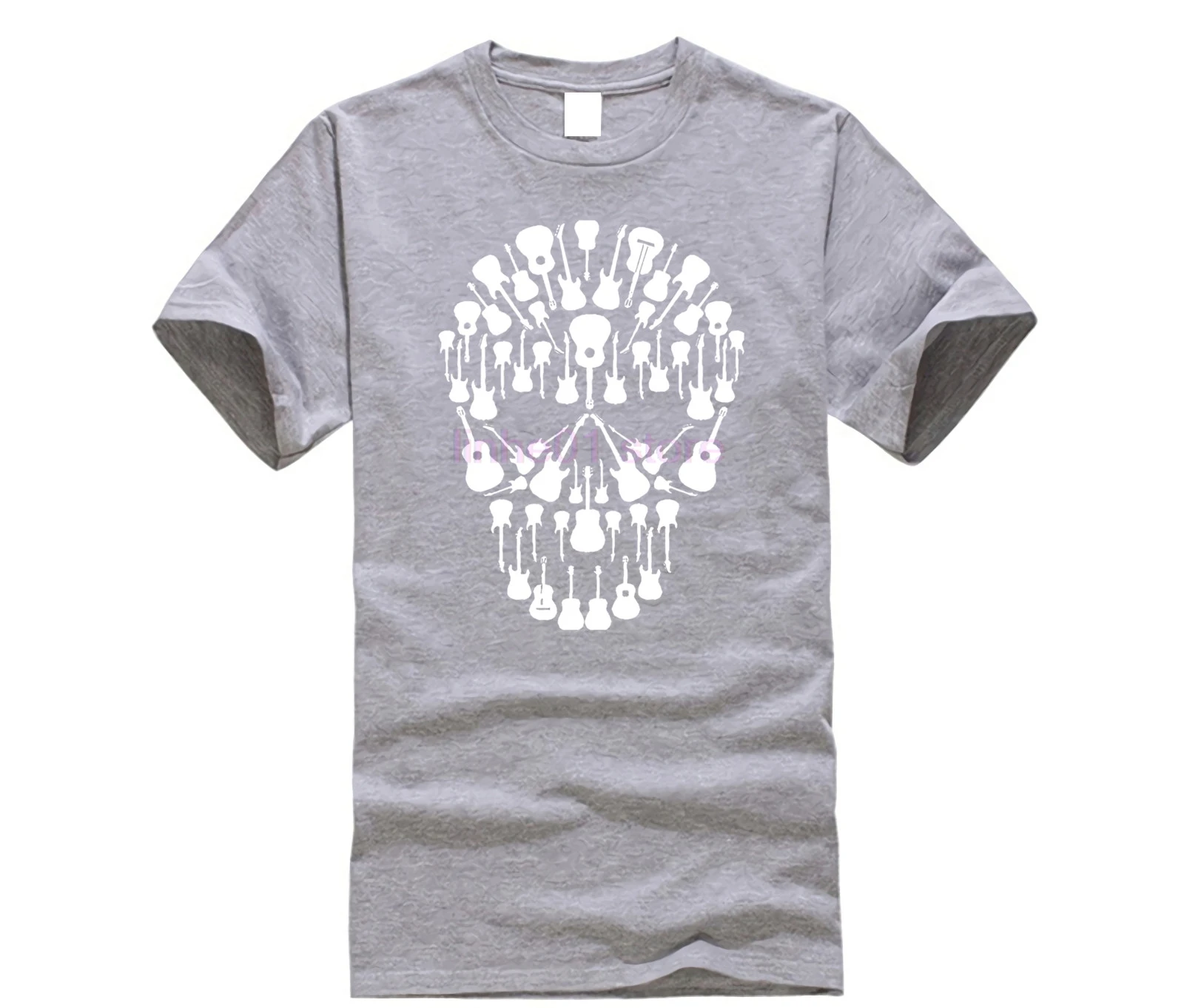 Черно-белая музыкальная футболка с черепом для гитары мужская летняя круглым