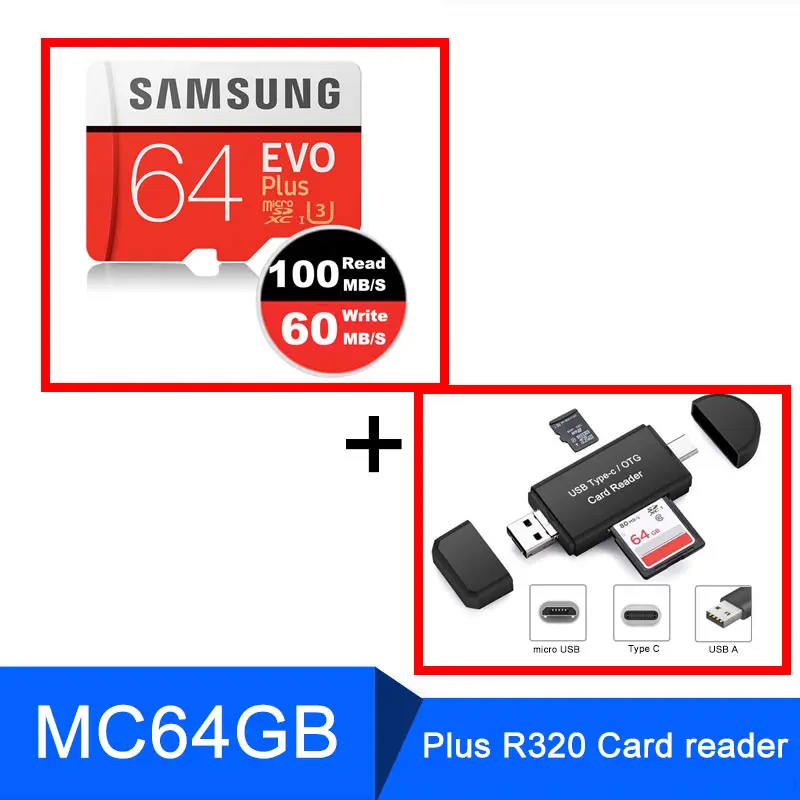 SAMSUNG Micro SD 128 Гб 64 ГБ 32 ГБ карта памяти 256 Гб класс 10 Microsd SDHC/SDXC TF C10 с OTG кардридер заголовок sd-карта 512 ГБ - Емкость: MC64G Plus R320