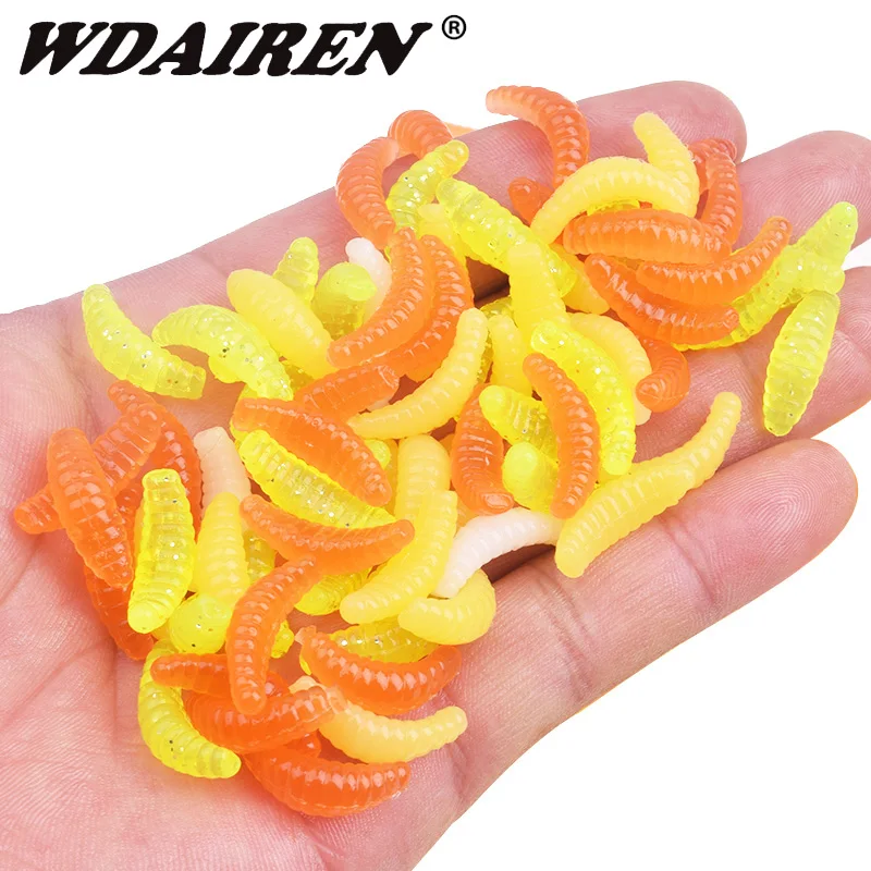Горячая продажа! 50 шт или 100 Maggot Grub мягкие приманки рыбий запах черви Светящиеся