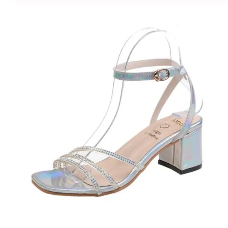 

Casual Square Heels Thick Sole Sandals Flat Bottom Women Sandals Women Sandals Summer Dropshipping 2020 Crystal High Heels