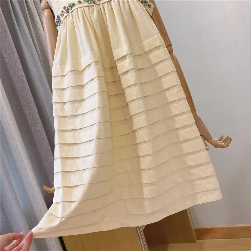 

Korea Summer New Arrival Fashion 2021 Women's Scxy Tank Sleeveless Diamonds Sweet Cascading Ruffles Loose Beach Mini Dress