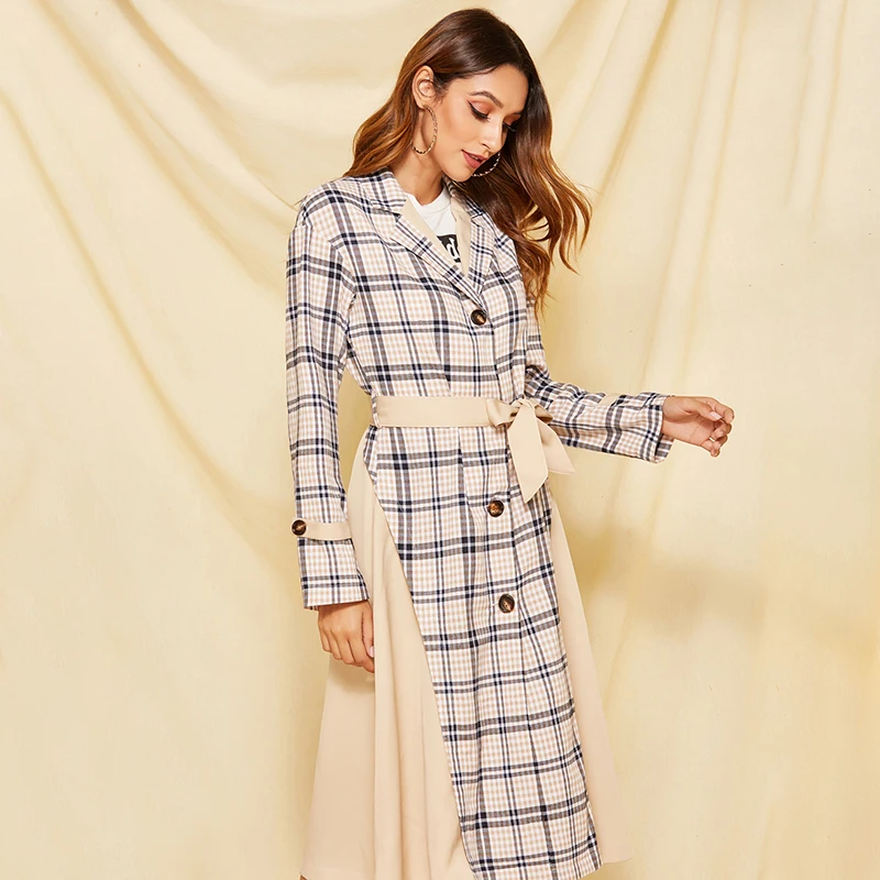 Женское повседневное пальто в шотландскую клетку черно-белое теплое с карманами