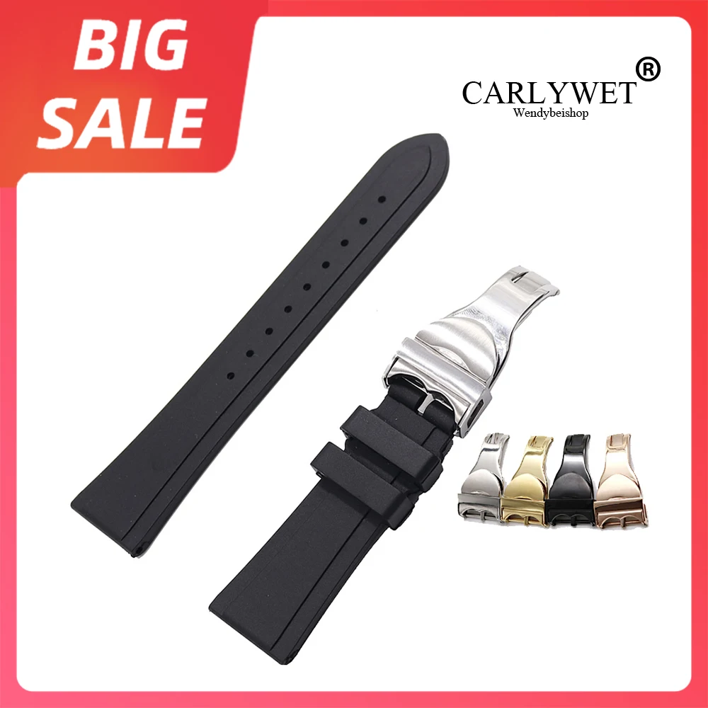 CARLYWET 22mm High Quality Waterproof Silicone Rubber Replacement Wrist Watch Band Strap with Silver Black Clasp For Tudor | Наручные
