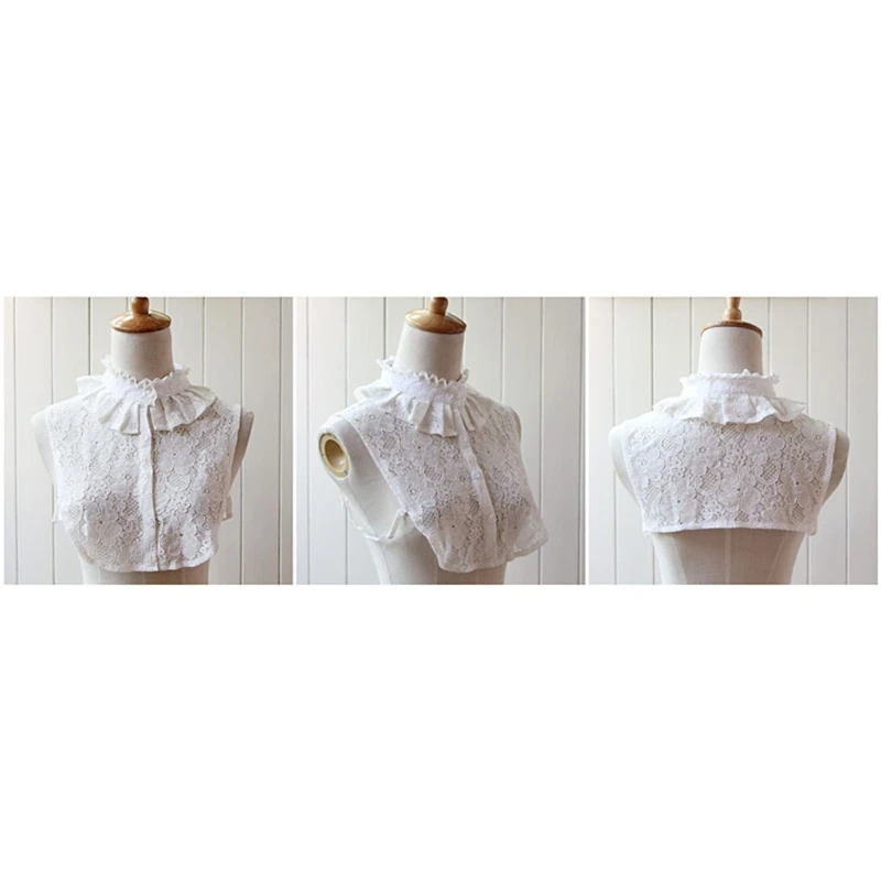 

Women Pure Color Lace Detachable Lapel Choker Necklace Shirt Fake False Collar
