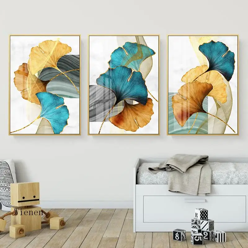 

Nordic Modern Wall Art Abstract Art Poster Plant Leaf Canvas Painting Print Decor Picture Blue Green Yellow Home Room Decor