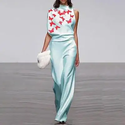 

Женское вечернее платье-футляр, голубое длинное платье в пол с аппликацией и брюками для выпускного вечера