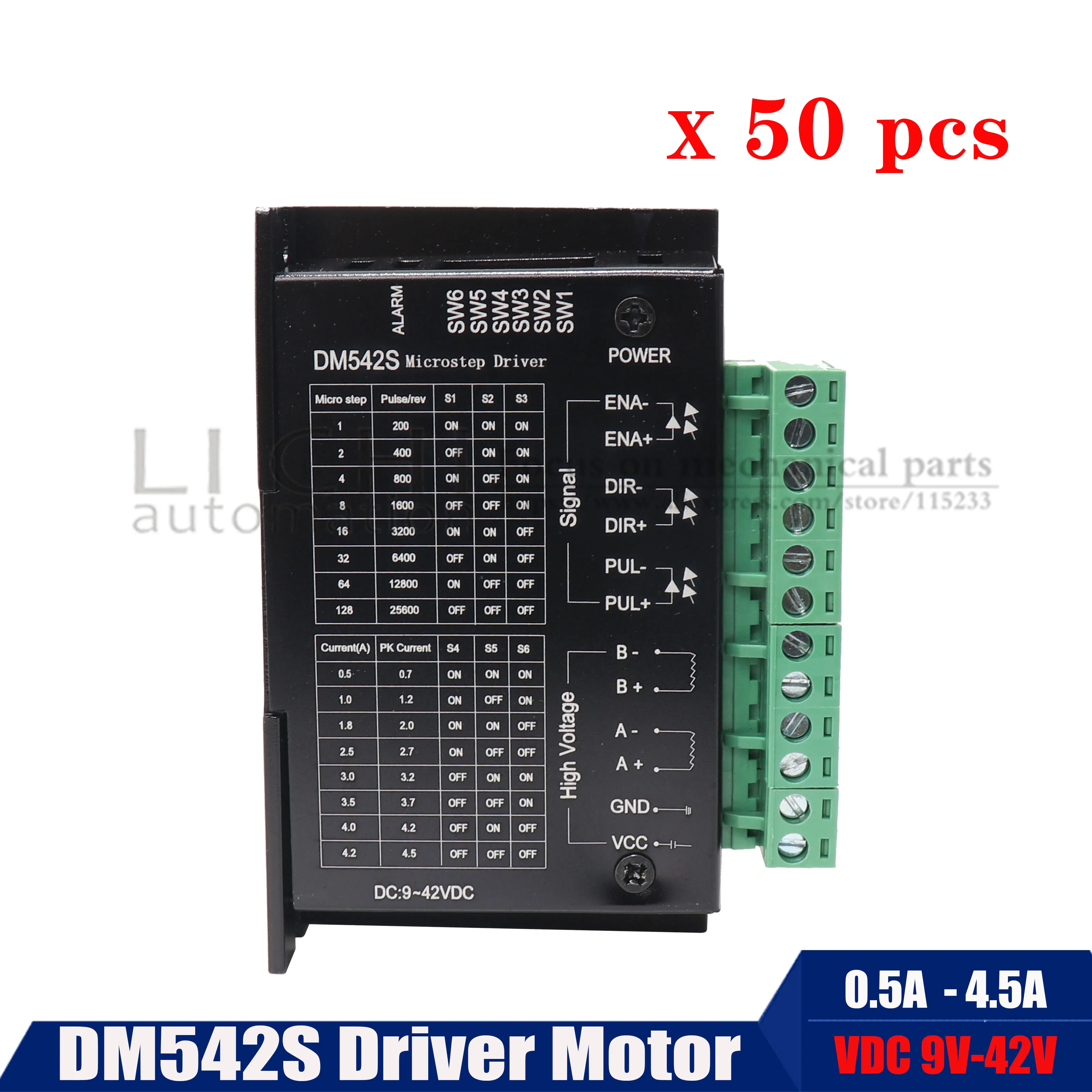 

DM542S 50 шт. шаговый мотор контроллер 2-фазный цифровой Драйвер шагового двигателя 24-50 постоянного тока Макс. 4.2A для 57 серии 86 мото