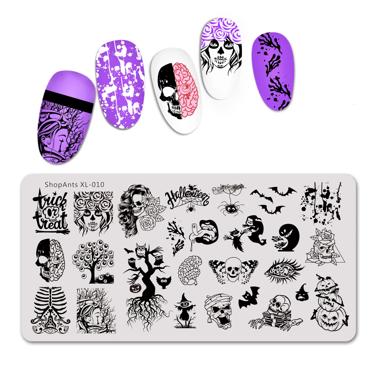

Штамповочные пластины для ногтей ShopAnts, трафарет для Хэллоуина, ведьмы, призраки, глаза, смешная летучая мышь, тыква, шаблон, форма для искусс...