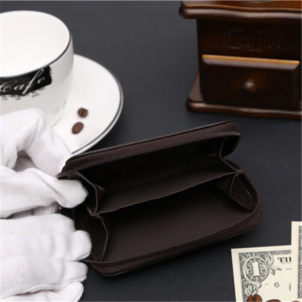 1PC Short Paragraph Men's Business Leather Small Wallet Credit Cards Holder Money Pockets Coin Purse Black Change Pouch | Багаж и
