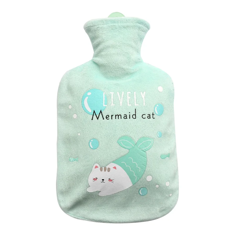 Green-Cat Большая сумка для горячей воды, грелка для рук, зимняя грелка, 1000 мл, контейнер, наполненный водой, резиновая подкладка, грелка для рук - Цвет: Green-Cat