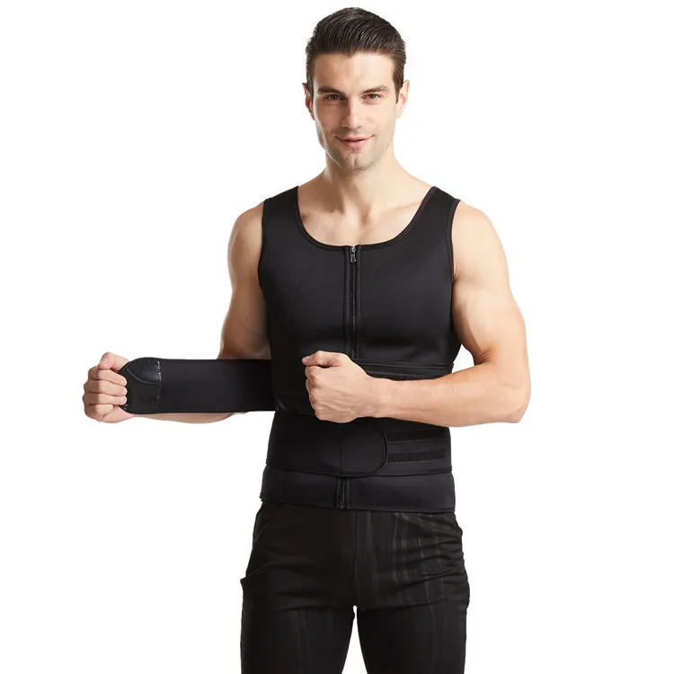 Men's Body Shaper Waist Trainer Zipper for Sauna Vest Fat Burn Fitness Adjustable Workout Sweat Corset Top for Weight Loss