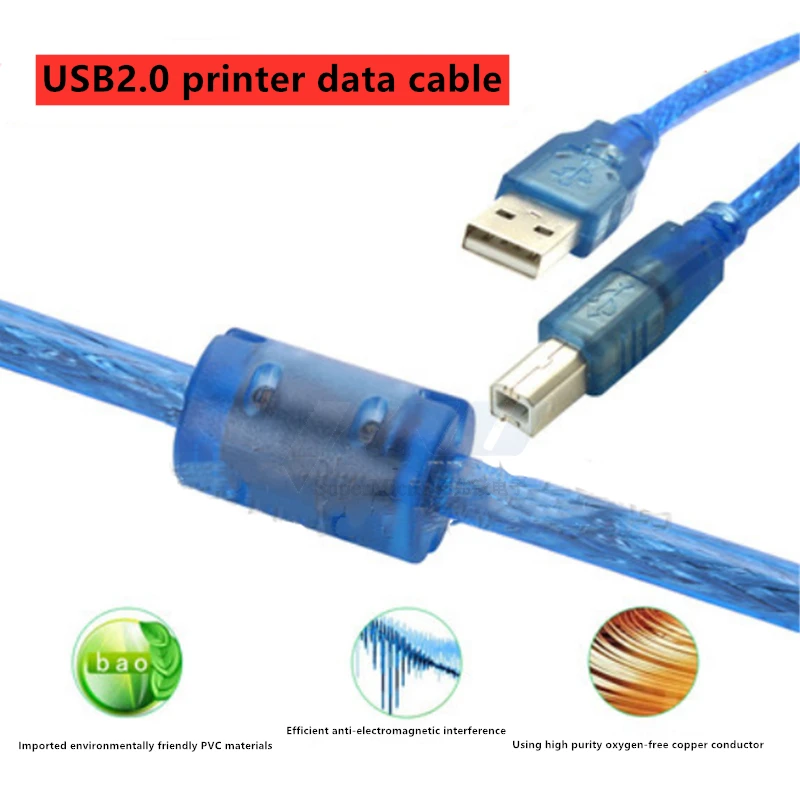 High Speed ​​USB Blue Transparent 2.0 Printer Cable Type A Male to B Dual Shield for 01.5m 3m，5m | Обустройство дома