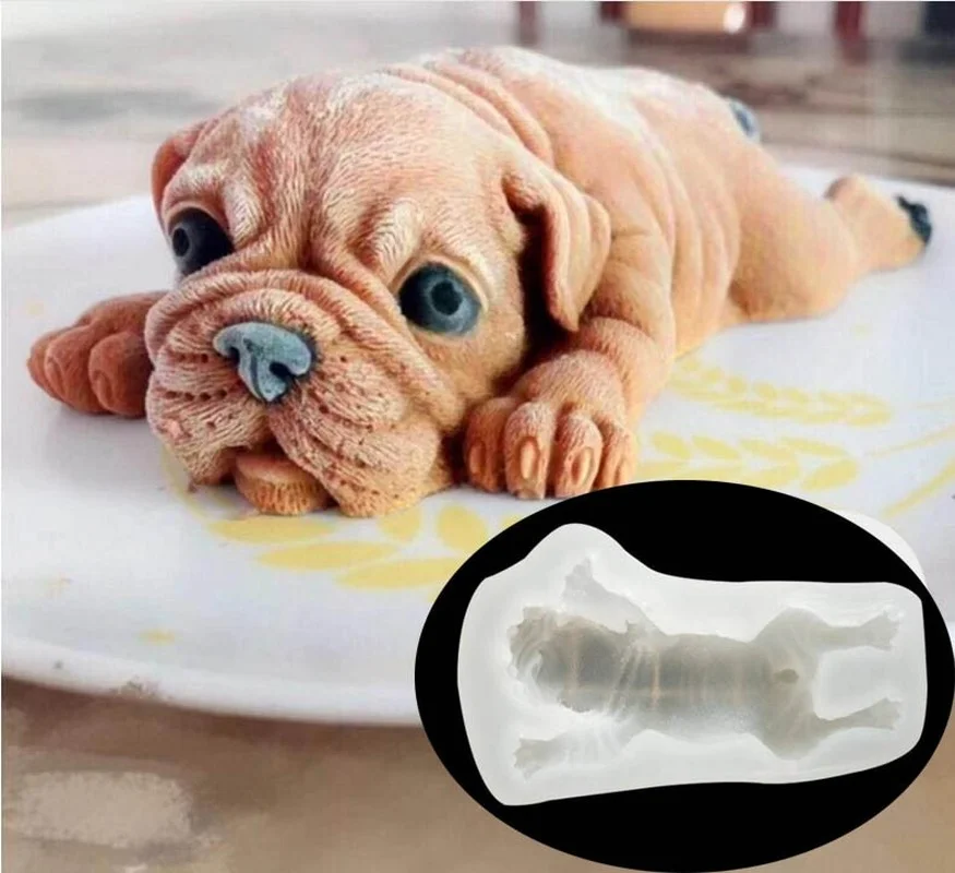 

Cute Dog Silicone Mold Mousse Cake 3D Shar Pei Mould Ice Cream Jello Pudding Blast Chilling Tool DIY Fondant Decoration