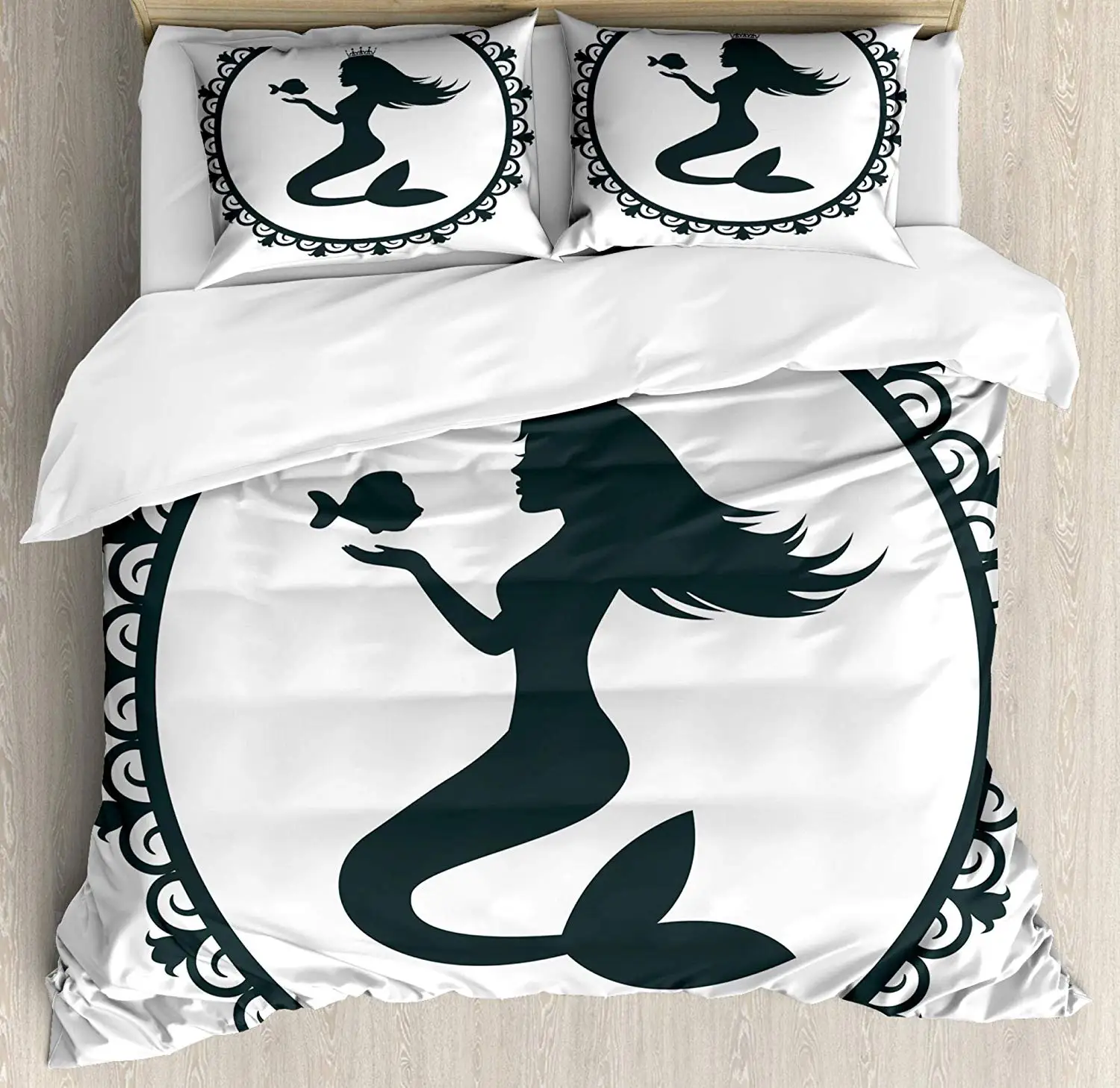 Комплект постельного белья русалки винтажный Графический комплект из 3