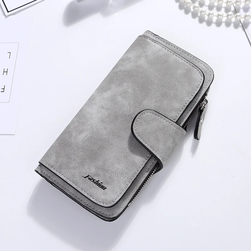 

Women Retro Matte Wallets PU Leather Long Purse Clutch Money Bag Female Three Fold Zipper Hasp Wallet Fashion Credit Card Holder