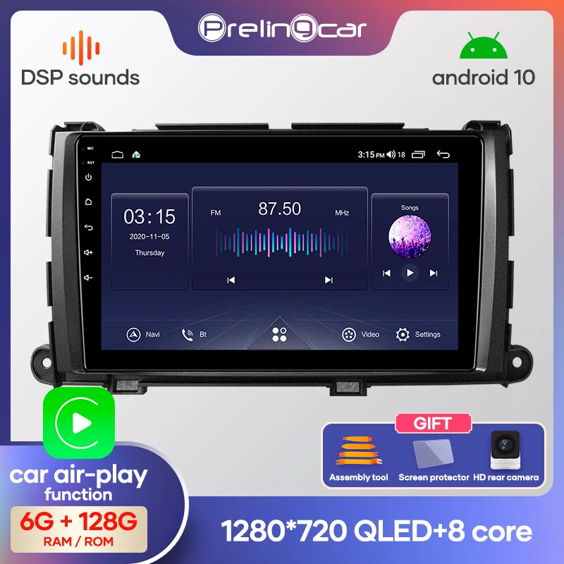 Автомагнитола Prelingcar 2 Din Android 10 без DVD мультимедийный видеоплеер GPS-навигация для