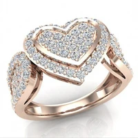 luxury fashion rose gold color love heart inlaid full circle crystal rings for women engagement ring jewelry whole sale