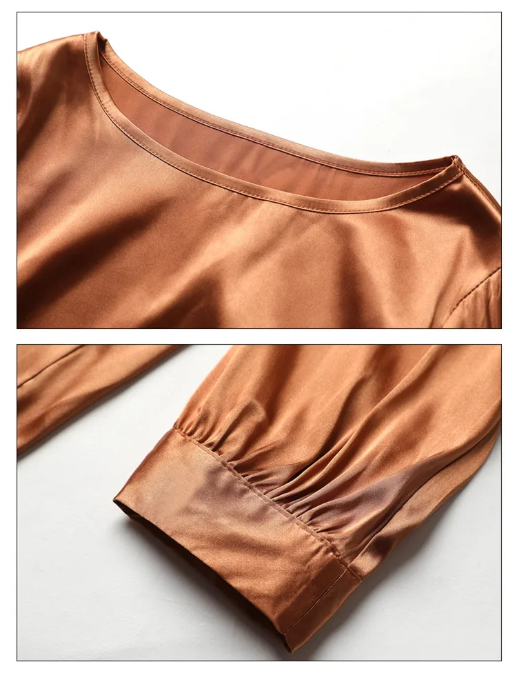 Блузка Женская атласная с длинным рукавом шелковая свободная одежда для работы в