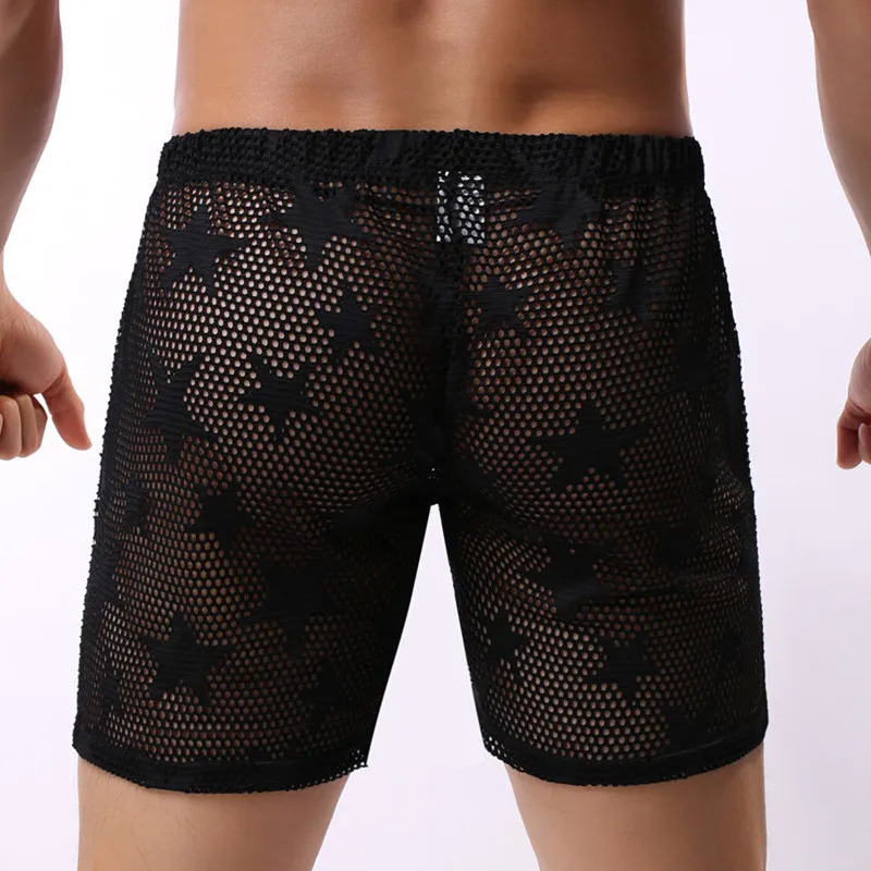 Breathable Boxers Solid Men Cool Underpant U Convex Design Underwear Mesh Hollow Out Sexy Boxer Trunks Low Waist Boxers