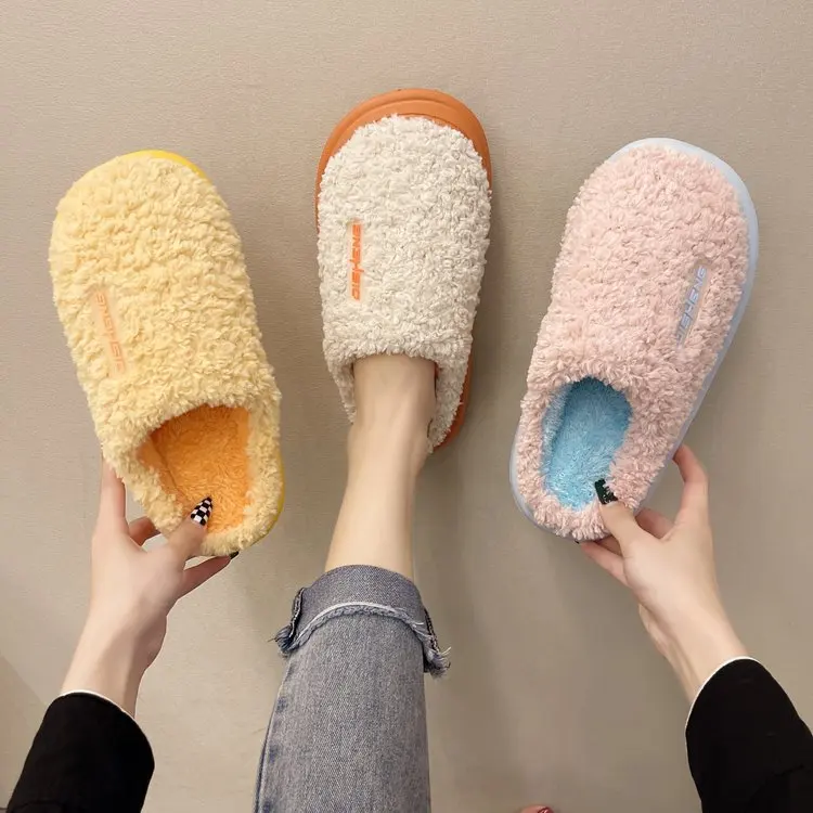 Autumn and Winter  Ladies Cotton Slippers Simple and Comfortable Cotton Slippers Women Flat Slippers Women Furry Slippers Women