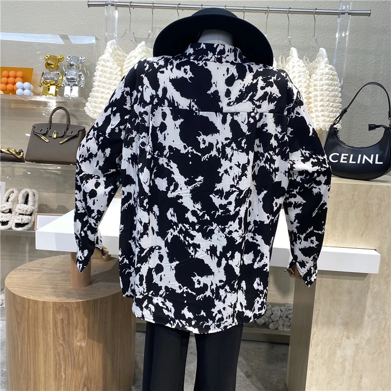 

New 2021 Personality Minority Tide Fan Ink Dye Fashion Shirt High Cold Royal Sister Fan Casual Casual Loose Long-sleeved Blouse