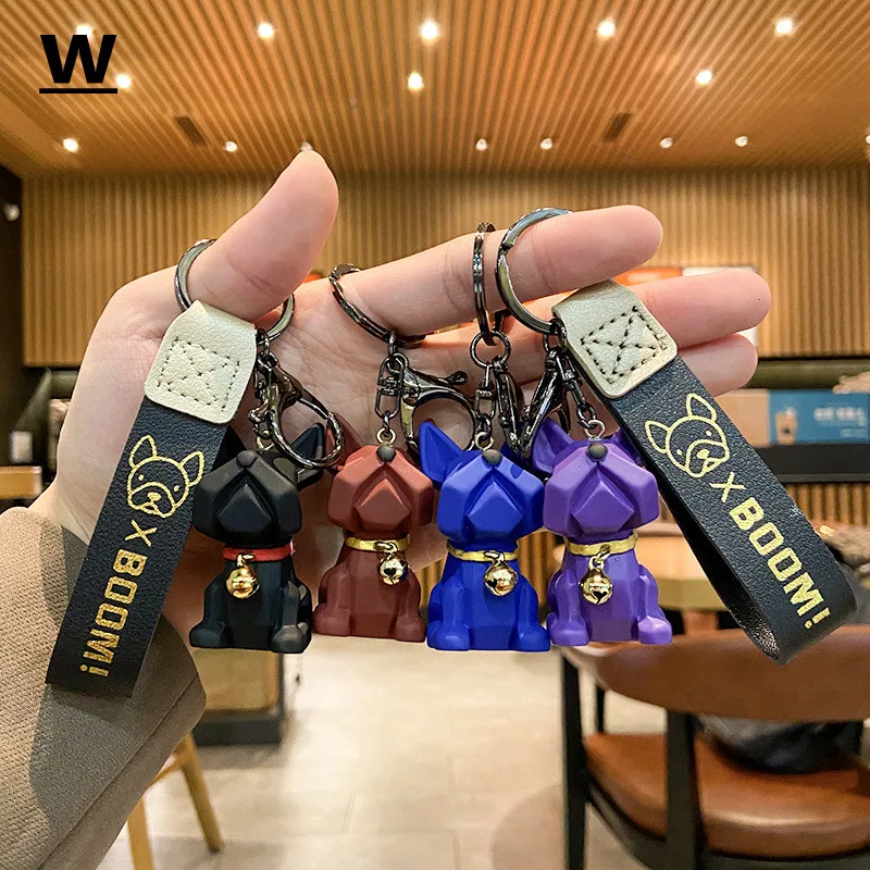 

Fashion riginality Bulldog Keychain PU Leather Dog Keychains for Women Bag Pendant Jewelry Trinket Men's Car Key Ring Key Chai