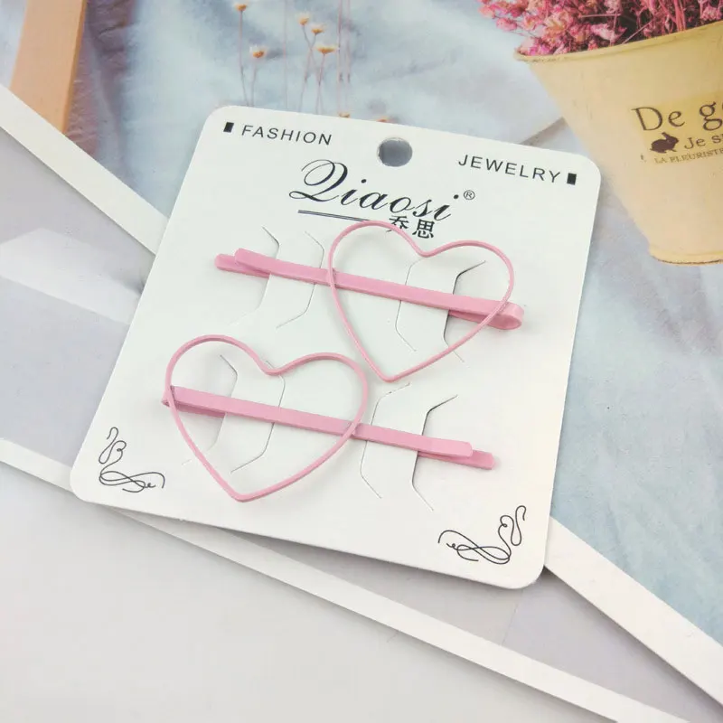 rose pink heart 2 шт./компл. милый Карамельный Цвет Малыш Девушка Для женщин заколка для волос, вышивка «звёздочки» или «бриллианты» Форма заколка для волос Цветные волосы аксессуары для волос заколка для волос инструмент для укладки волос - Цвет: rose pink heart