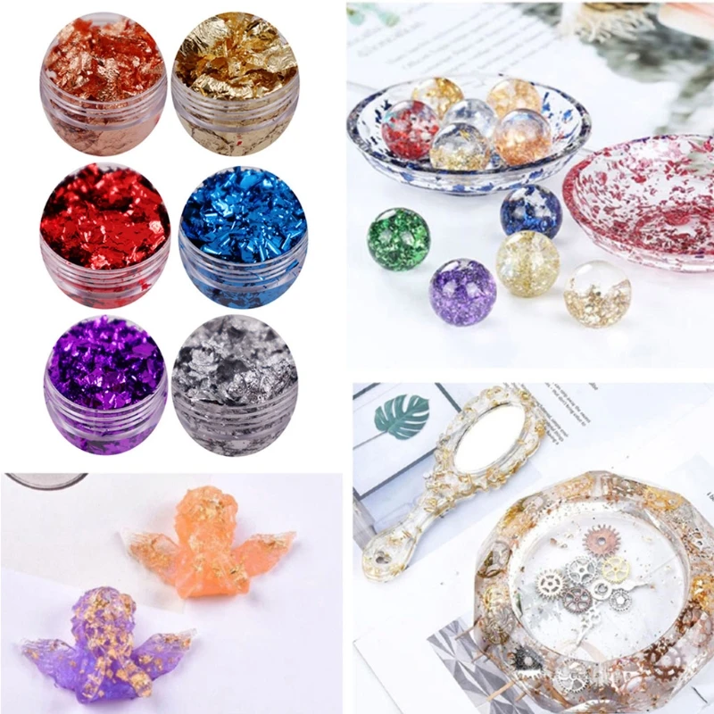 

6 Color Metallic Foil Kit Resin Flakes Gold Leaf Gilding Epoxy Resin Glitter Painting Arts Resin Fillings Jewelry Making